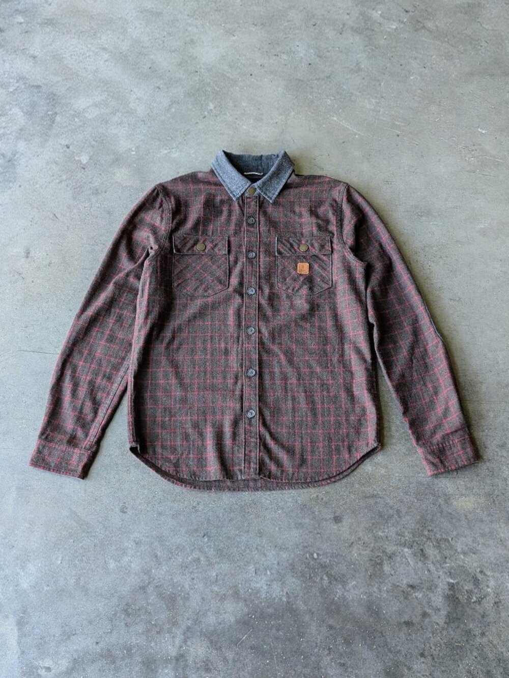Roark Revival Brown Red Plaid Wool Blend Button Down Flannel Shirt small